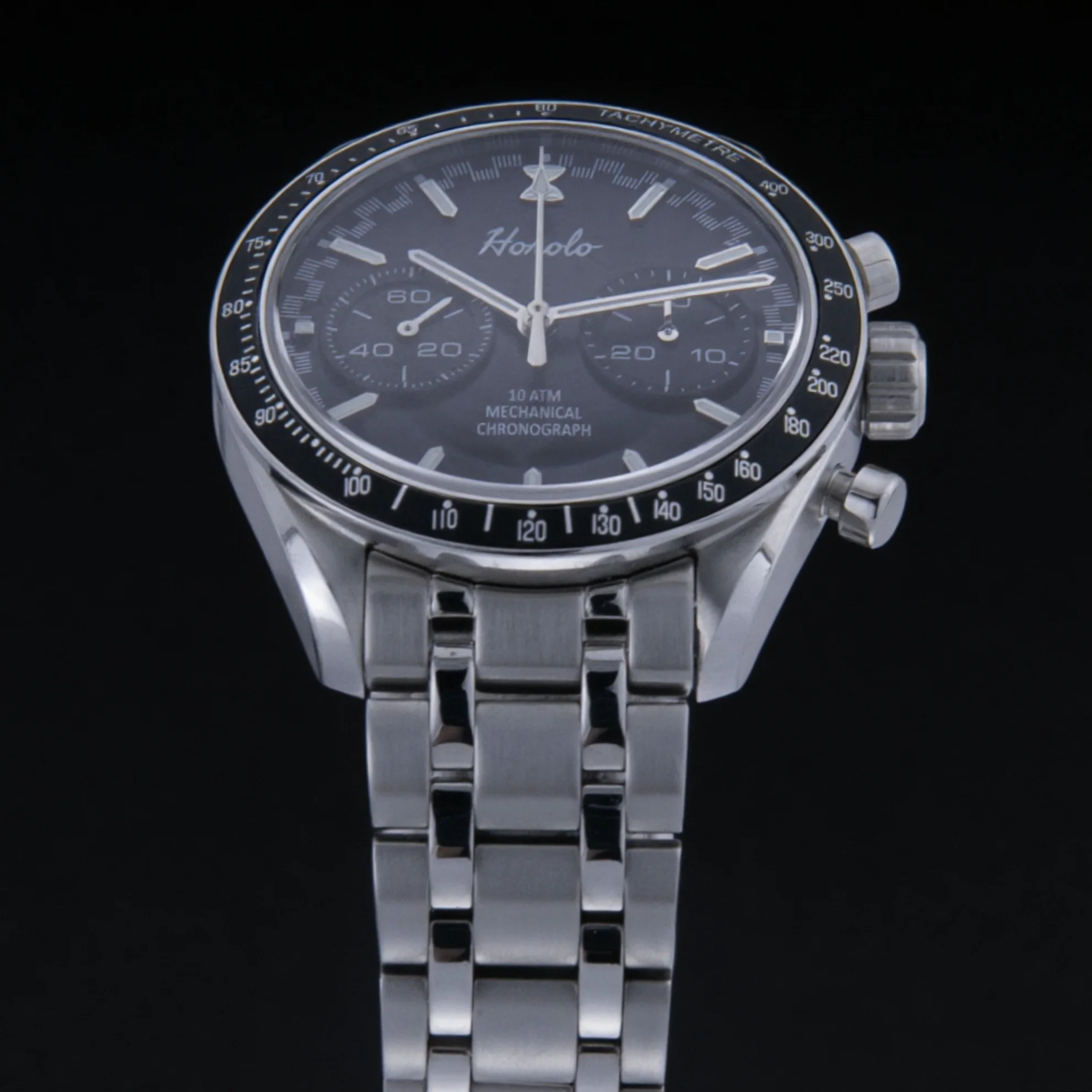 ساعة هورولو كرونوغراف ميكانيكية للرياح للرجال ستانلس ستيل 316L مضيئة للغاية C3 Sea-Gull ST1091