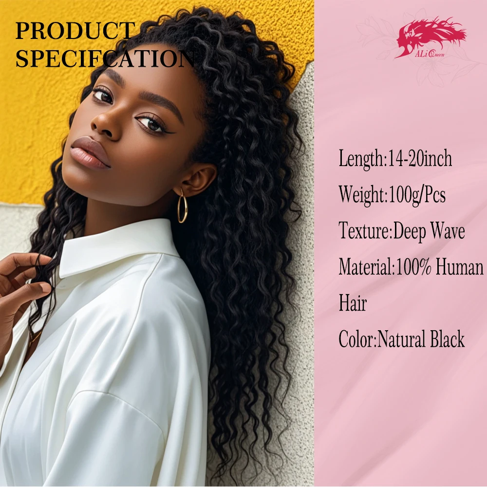 Ali Queen Hair Deep Wave Bulk Hair Bundles braids hair extensions 16-20in No Weft Virgin Hair Weaving human hair bundles 100g