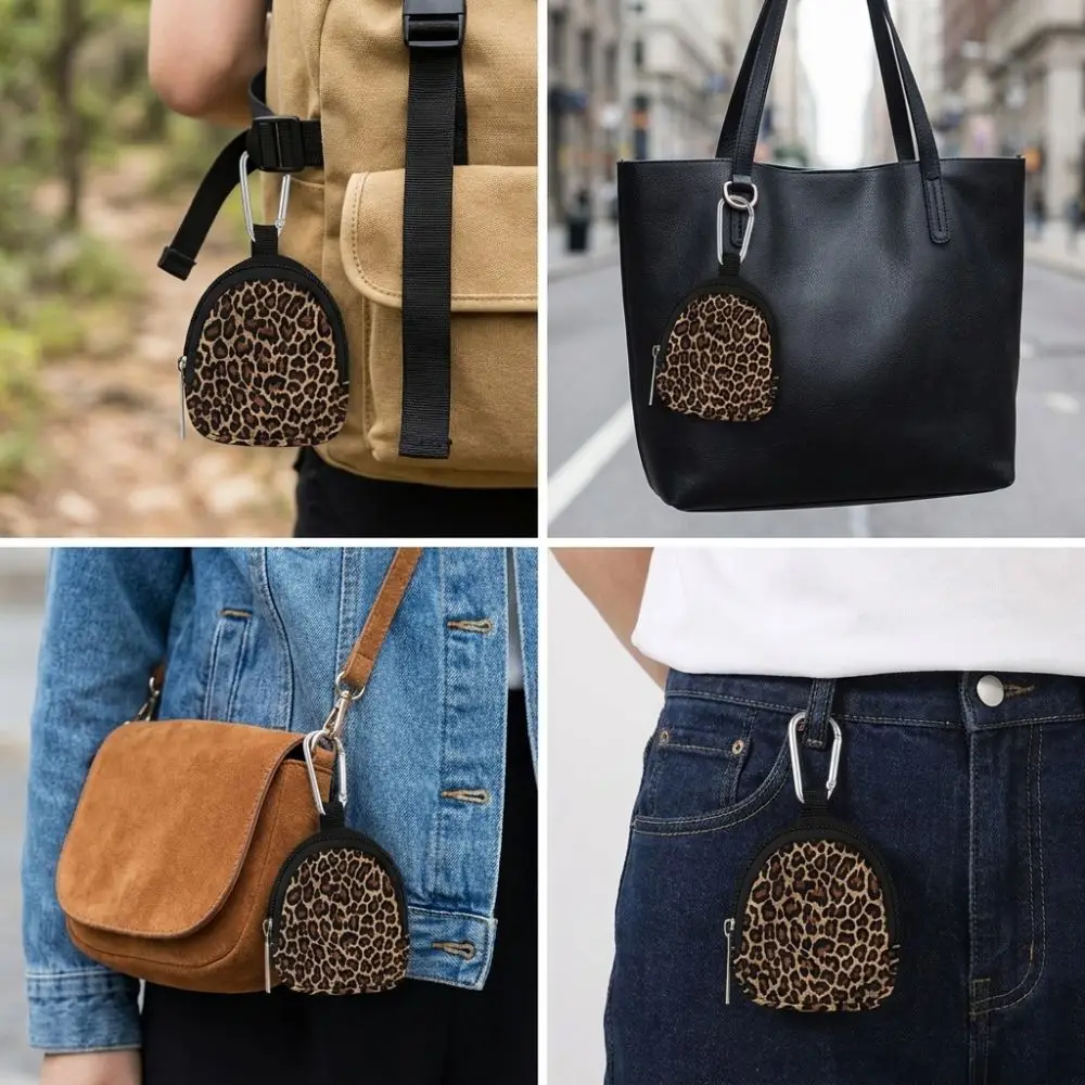 Mini Size Coin Pouch Key Wallet Zipper Closure Earphone Holder Portable Coin Pouch Leopard Print Multifunctional Key Case