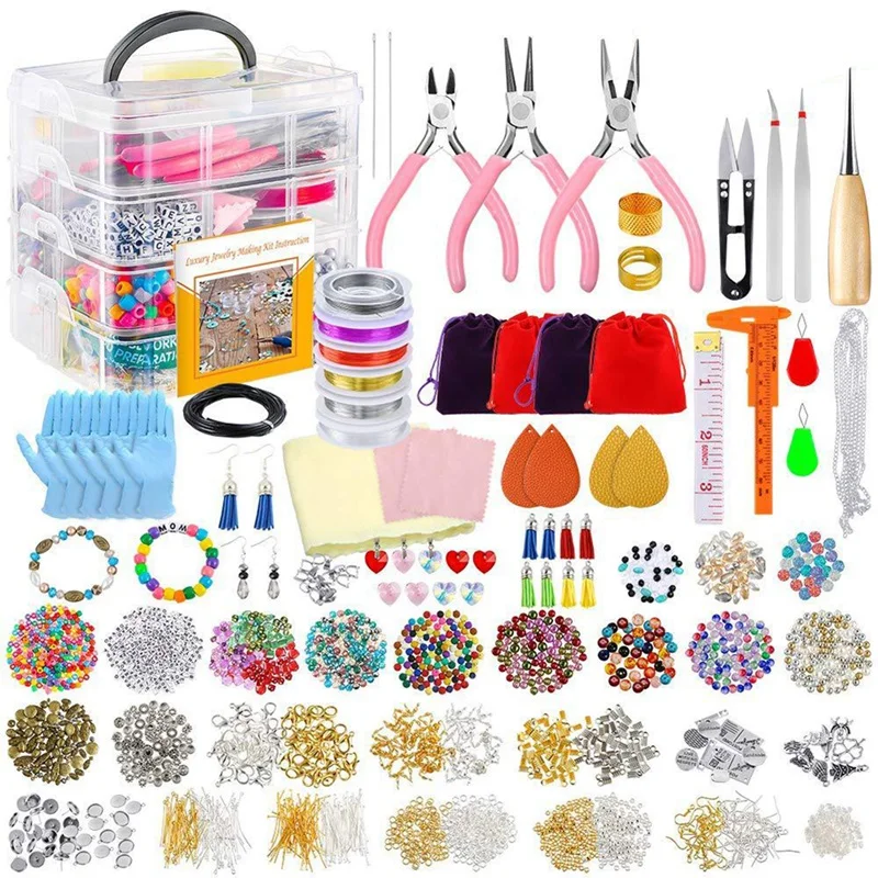 2035Pcs Jewelry Making Supplies Kit Earrings And Repair Tools Include Jewelry Charms,Beads,Beading Wire For Necklace DIY