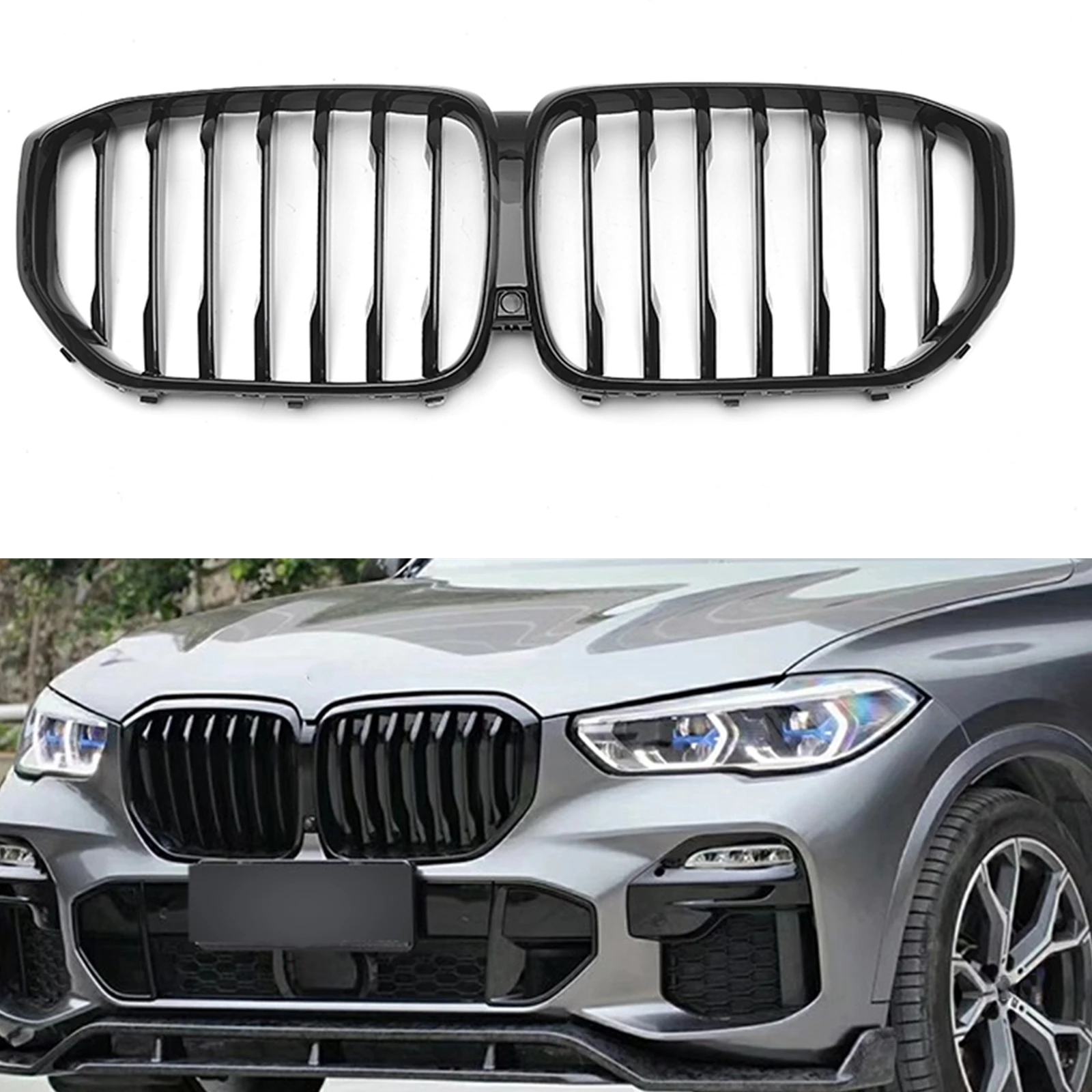 

Front Kidney Grille Racing Grills For BMW X5 G05 2019-2022 30d 40i 50i M50d X5M F95 Single Slat Car Upper Bumper Hood Mesh Grid