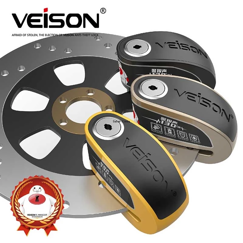 

VEISON Motorcycle Anti Disc Brake Lock Yellow Black Waterproof Motorbike Scooter Safety Bike Lock 130dB Alarm Anti-theft Padlock