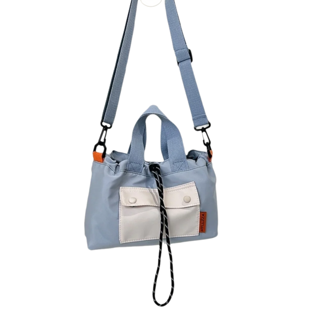 Cloth Nylon Crossbody Bag Large Capacity Magnetic Button Shoulder Pouch Adjustable Straps Lightweight Drawstring Bucket Bag