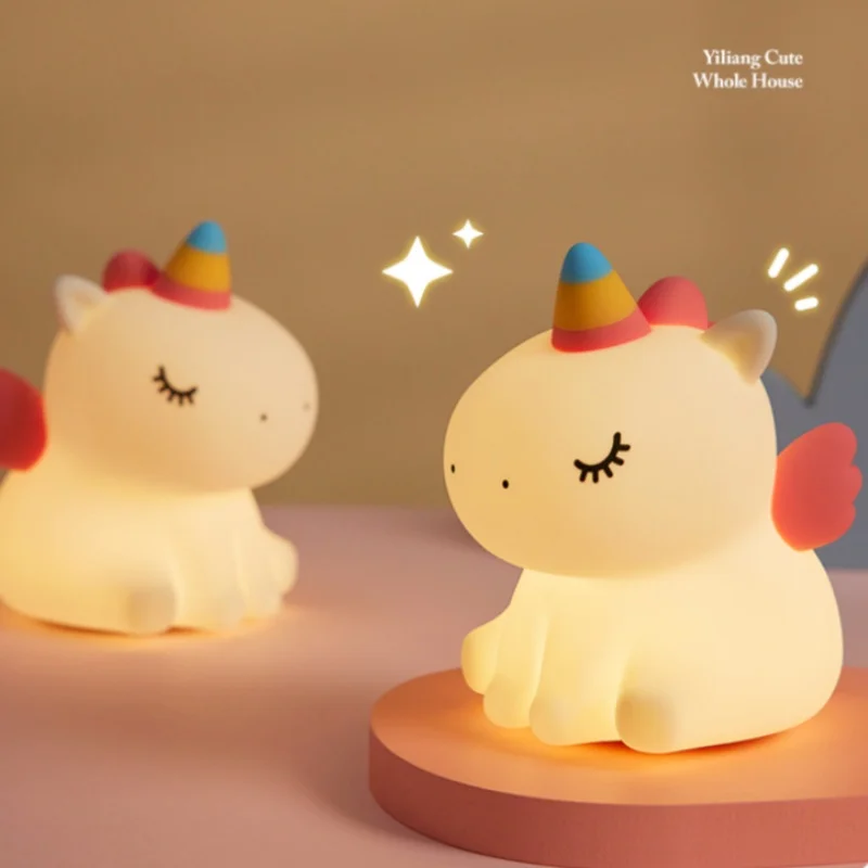 Silicone Unicorn Night Light Cute Desktop Ornament Bedroom Decorations Tap to Light Stress Relieving Toys Gifts for Children