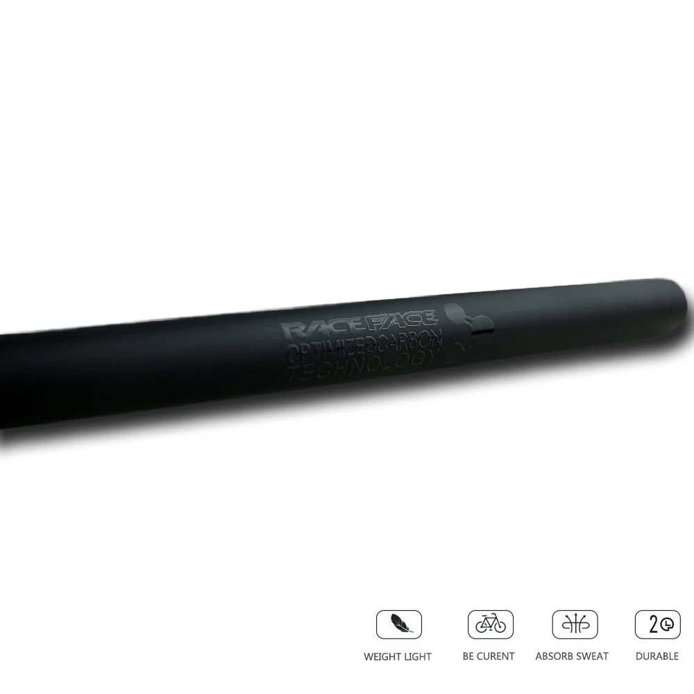 RACEFACE MTB Carbon Fiber Handlebar 9° Rise Ergonomic Design 31.8mm Clamp Diameter 680-760mm Adjustable Length Sleek Matte Black