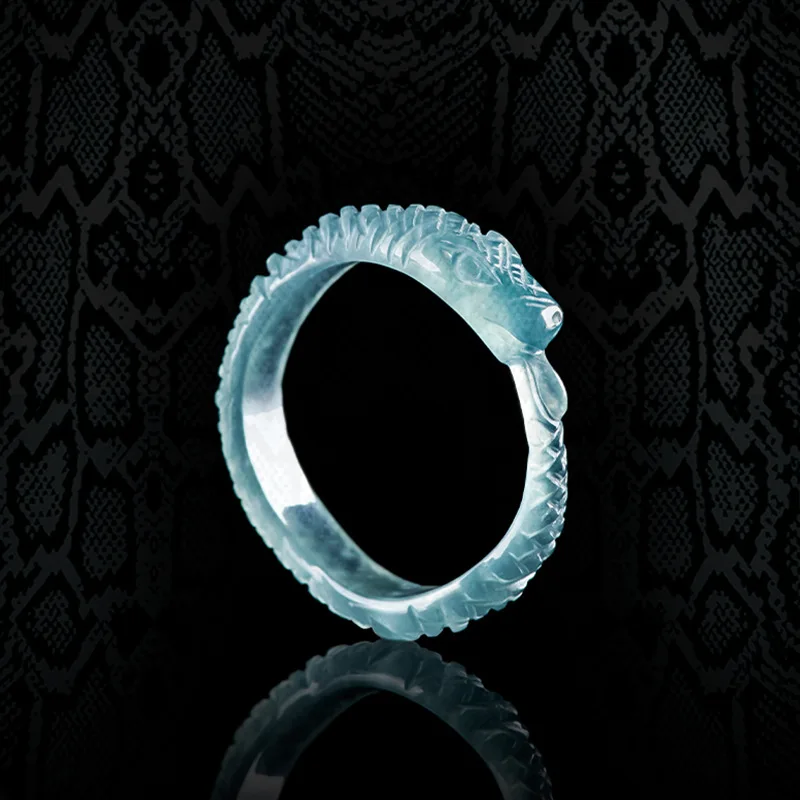 Natural Jade, Blue Hand-carved Snake Ring Men And Women Couples Fashion Accessories Holiday Gifts
