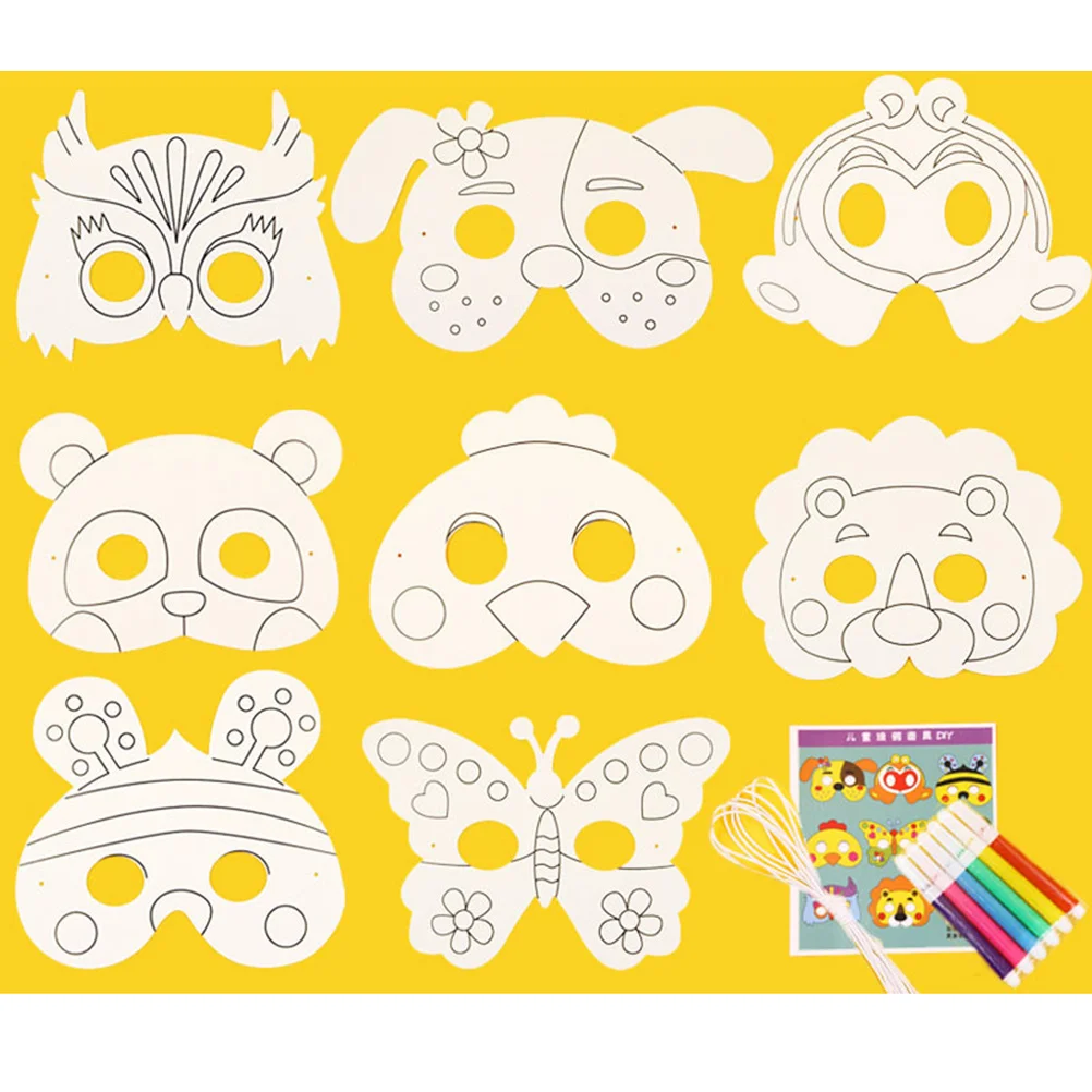 10 PCS White Mask DIY Paper Blank Drawing Coloring The Graffiti Painting Animal Child