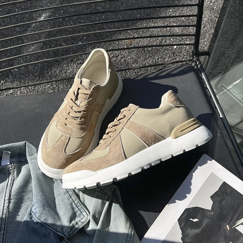 Baskets décontractées en cuir véritable pour homme - Couleur unie, chaussures d'extérieur et de skate_voghion.com