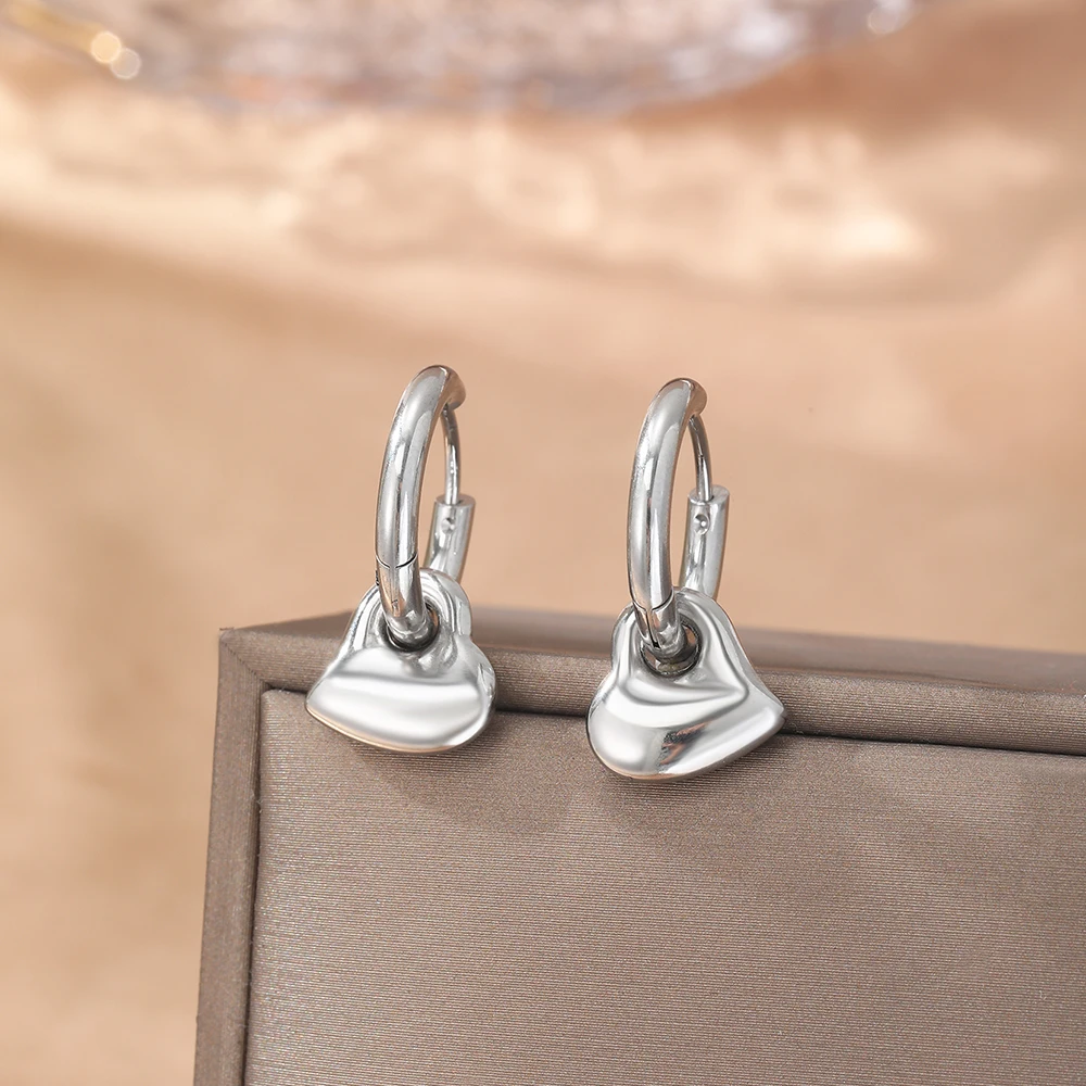 DOTIFI Stainless Steel Heart-Shaped Pendant Earrings Men And Women Fashion Simple Fat Peach Heart Daily Wear Ear Jewelry Gifts