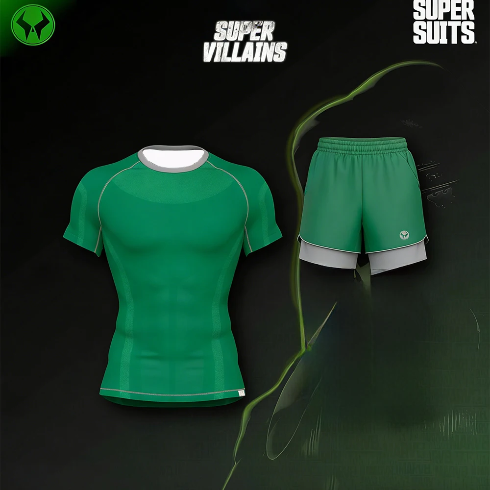

Super Villain Hero Doctor Doom T-Shirt Set Summer New Men's Tight Fitness Set Breathable Speed Drying Running MMA Fighting Set