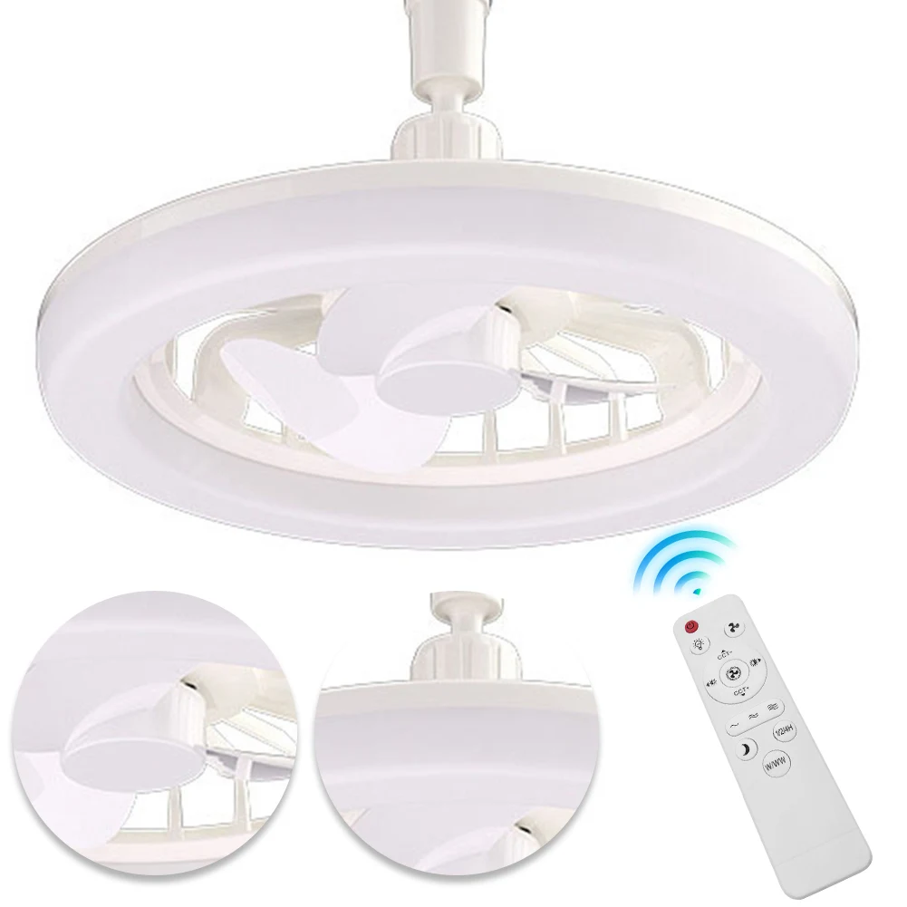 Ventiladores de teto com luzes e soquete remoto Ventilador de teto Parafuso de luz em E27 Ventilador de lâmpada LED regulável Luz de ventilador LED para quarto