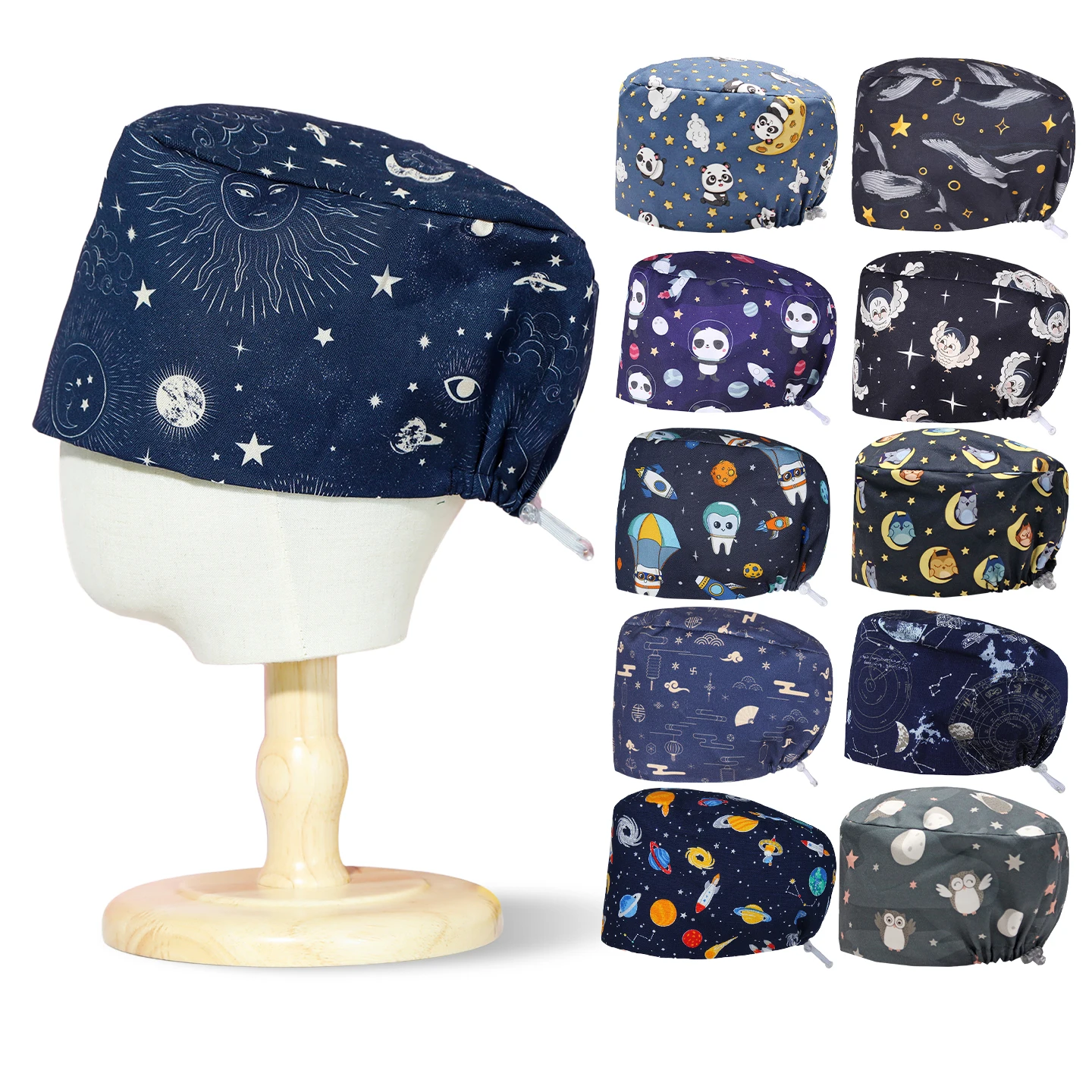 

100% Cotton Adjustable Nurse Scrub Cap Medical Hat for Doctors Nurses Dental Clinic Veterinary Pet Hospital Reusable Work Cap