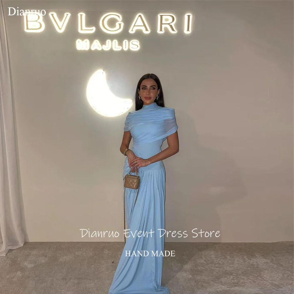 

Dianruo O Neck Mermaid Evening Dress Pleat Modest Prom Gown Floor Length Sophisticated Chiffon Wedding Party Dress Customized