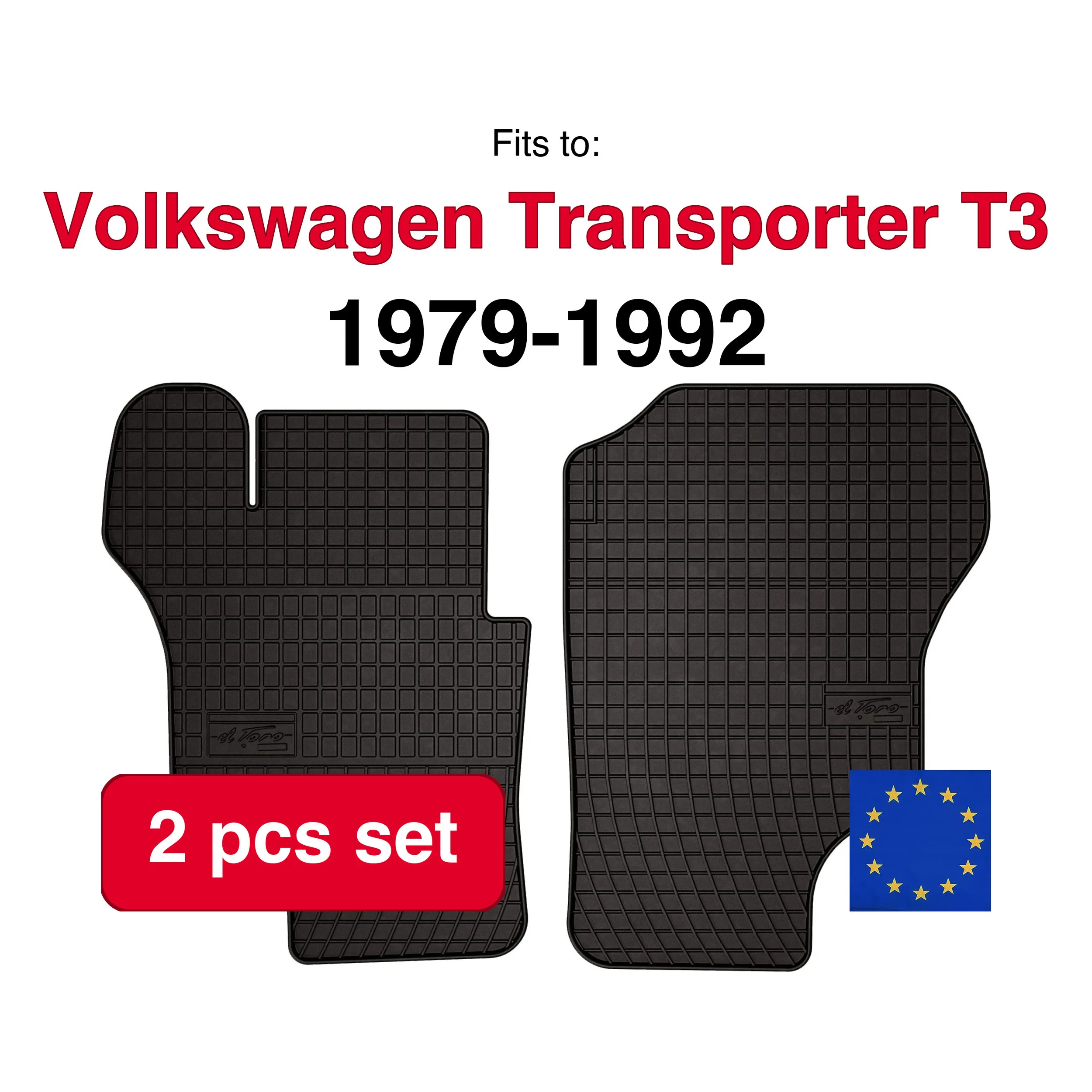 Rubberen automatten voor Volkswagen Transporter T3 levering (1979-1992) -Zwarte pasvorm (2 stuks)