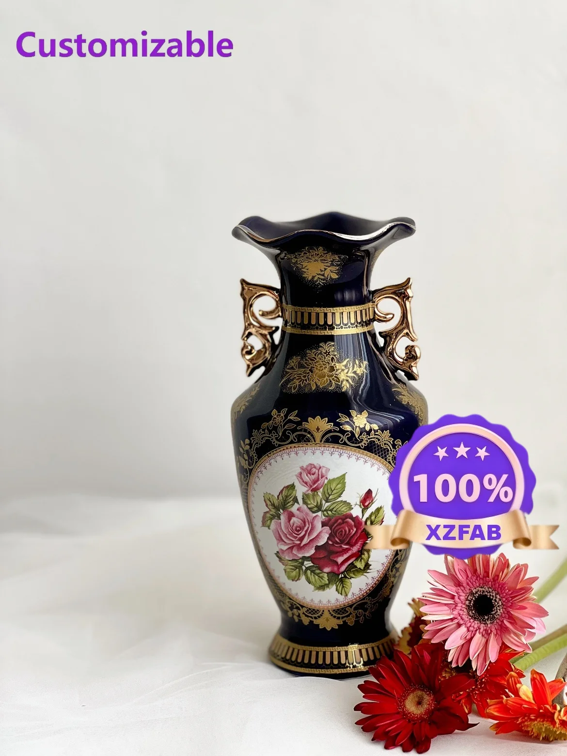 Factory Direct 2026 Blue glazed retro European vase, figure flower ceramic vase