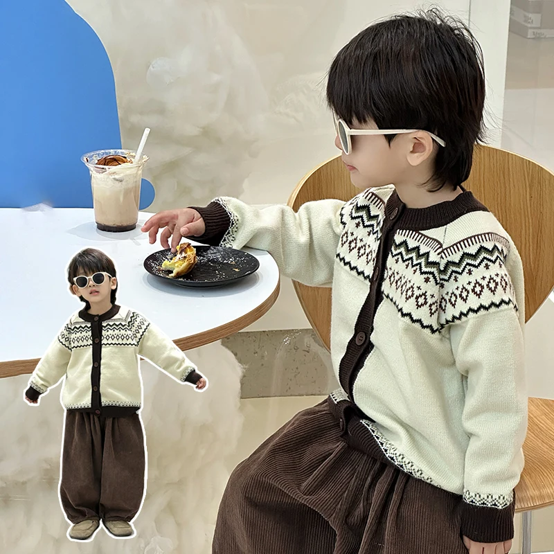 

Kids Sweater Ages 2-11Y Baby Boy Casual Fashion Spring&Autumn Christmas Cardigan Tween Vintage Outfit Child Korean Style Knitted