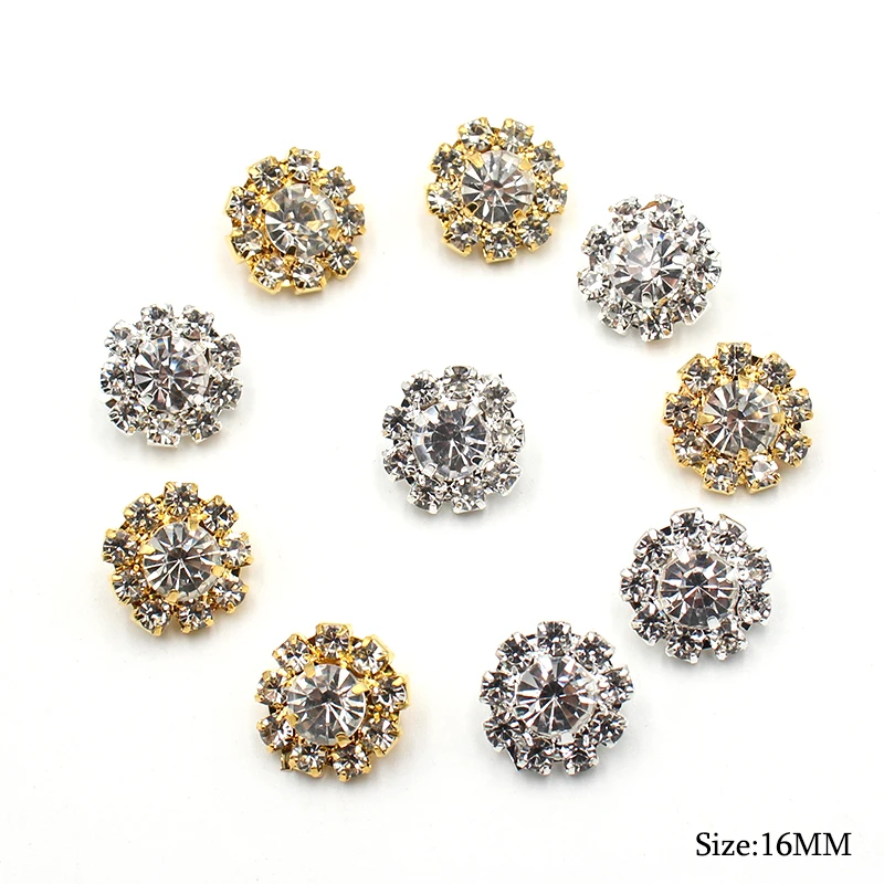 10Pcs 16MM Exquisite Small Metal Rhinestone Sewing Accessories Buttons Diy Wedding Dress Headwear Gift Box Decorative Accessorie