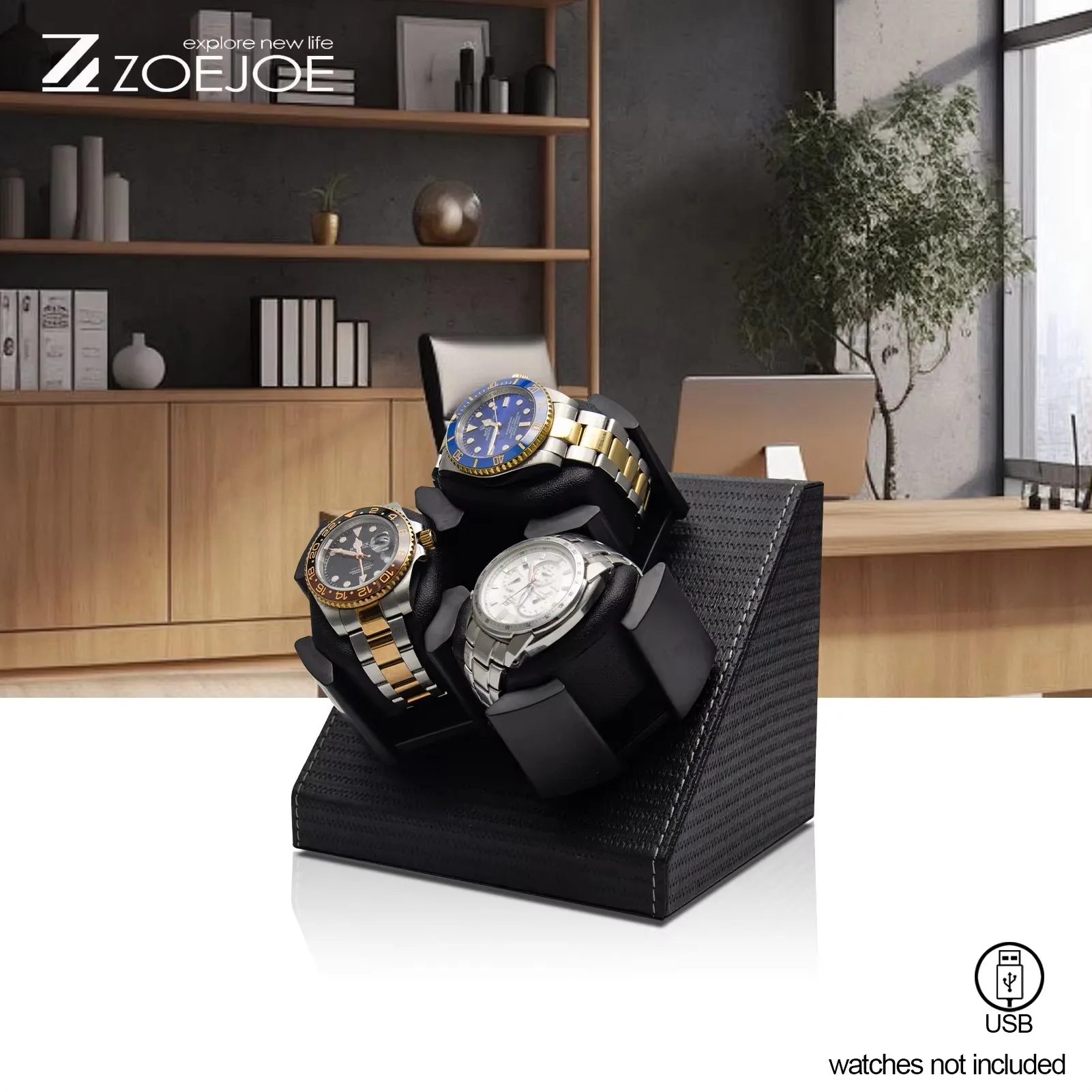 1pc ZOEJOE Automatic Watch Winder 3 Slots USB Cable Power Watch Winders For Men Women PU Leather Soft Watch Pillow Watch Winder