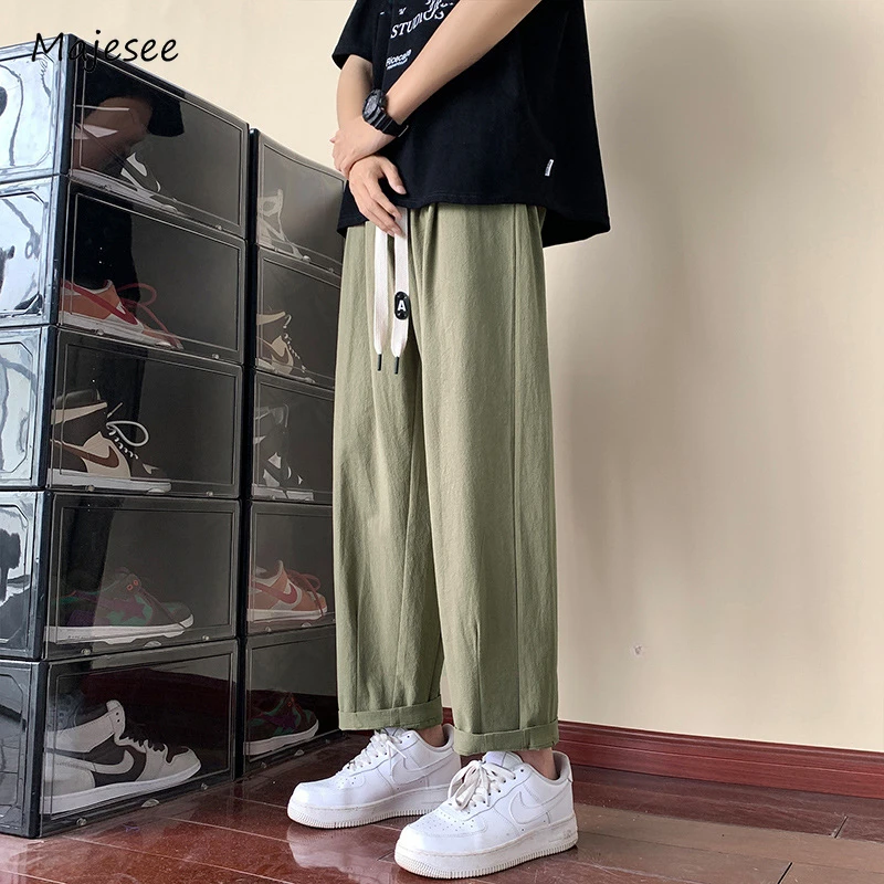 Ankle Length Pants Men Solid Baggy Soft Spring Summer Cuffs Prevalent Temperament Classic Youthful Vitality Aesthetic Casual