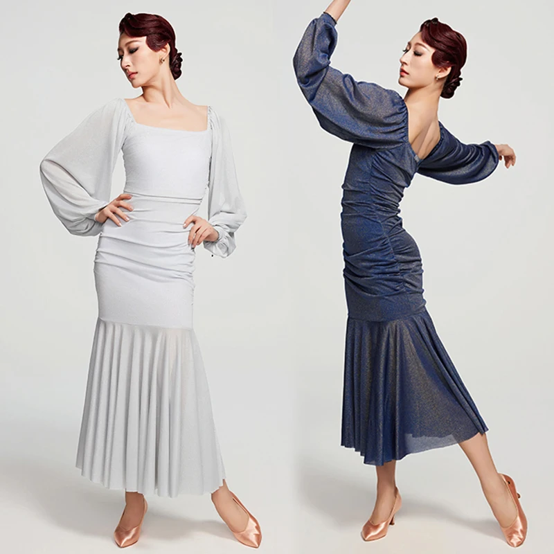 

Waltz Ballroom Dance Dress Women Long Sleeves Long Dress Party Prom Dance Costume Adult Practice Wear Competition Dress DNV23502