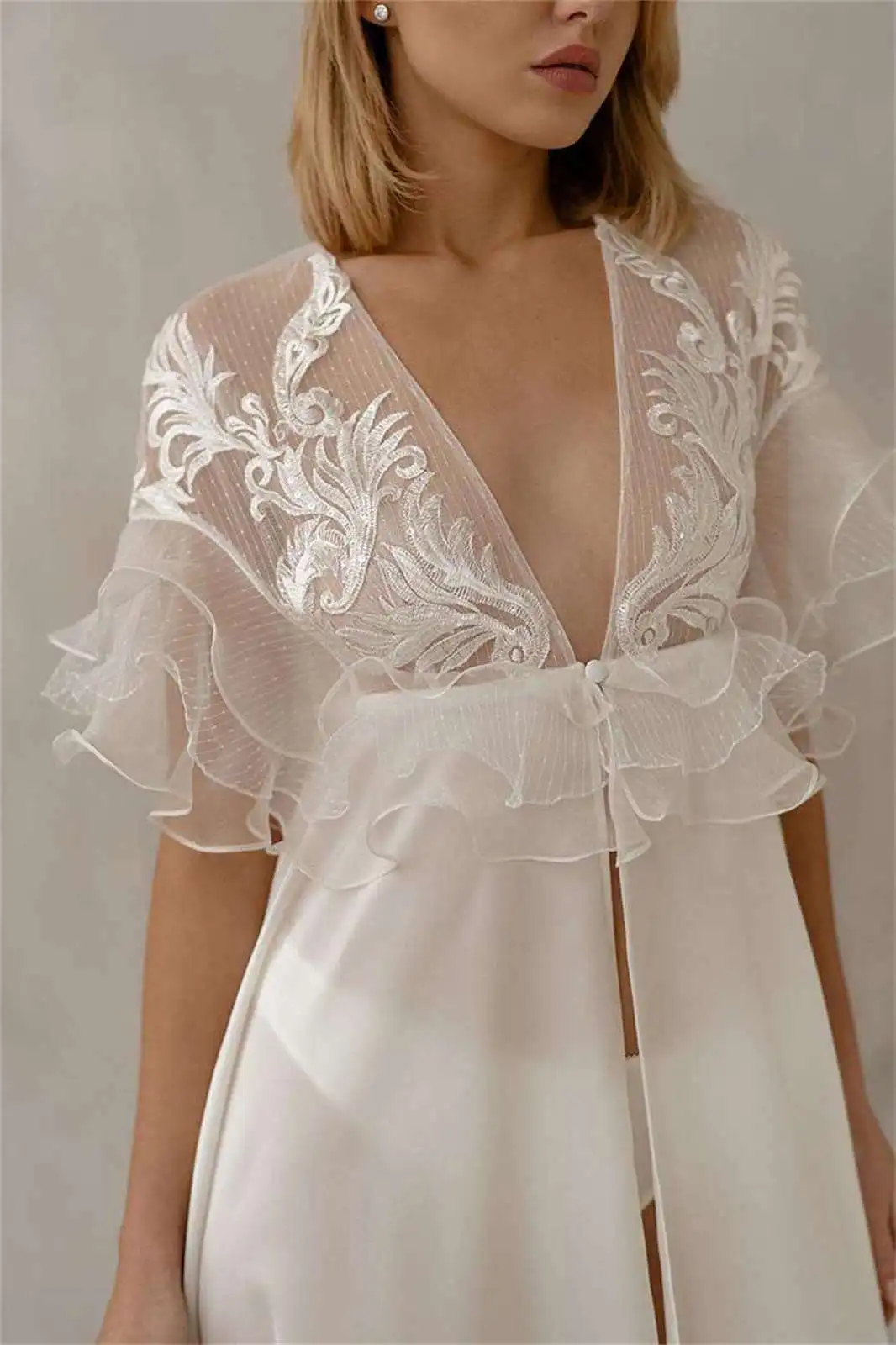 Красивая одежда для сна, женская одежда для беременных с v-образным вырезом и аппликацией, кружевной свадебный халат, ночная рубашка по индивидуальному заказу, пижамы