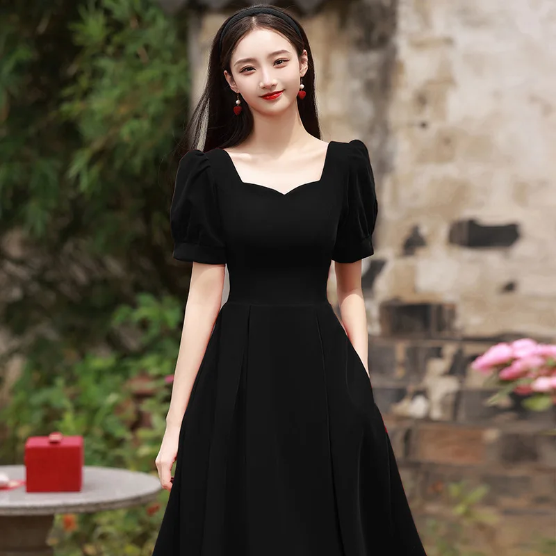 

Black evening dress 2023 new summer niche sense long dress banquet dress daily graduation ceremony elegant dresses for women