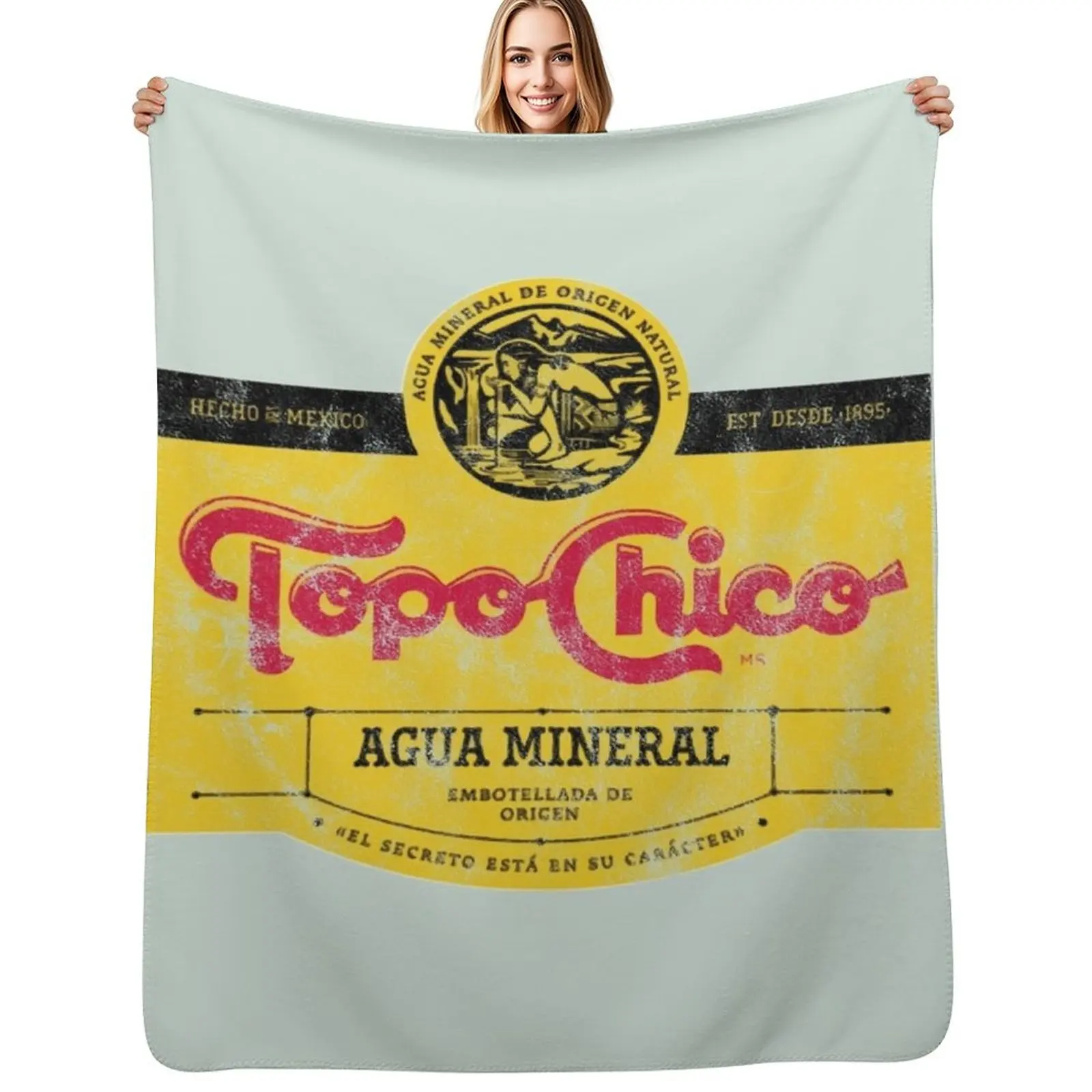 Manta suave para dormitorio con logo Topo Chico agua mineral (agua mineral con gas) con efecto desgastado y lavado, ideal para dormir por la noche