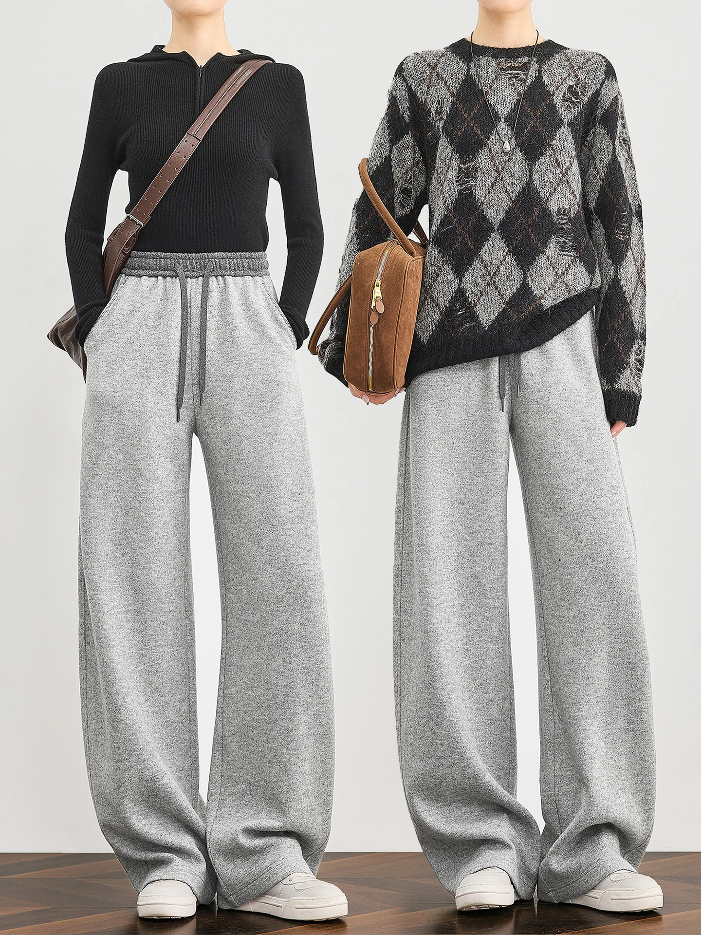 

TUMPUS American Sle Heavyweight Fce Lined Trousers Women's ey Loose Drapey Wide Leg Pants Spor Casual High Waist