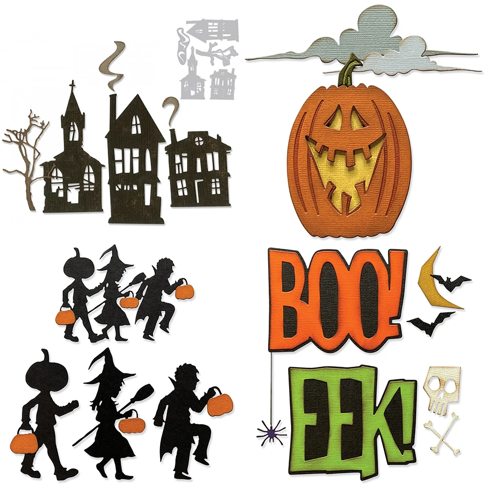 

Ghost Town Halloween Pumpkin Night Silhouette Metal Cutting Dies For DIY Card Making Scrapbooking Crafting Photo Album Paper Dec