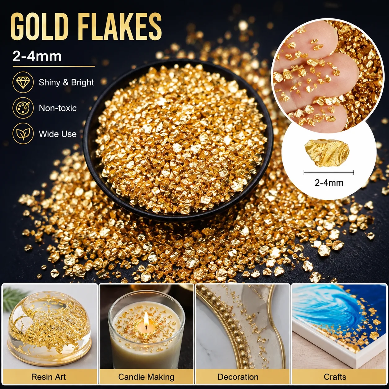 50g Fake Gold Stone Flakes Metallic Glass Glitter Sprinkles Resin Inclusions Embellishment for Resin Art Jewelry Making Supplies
