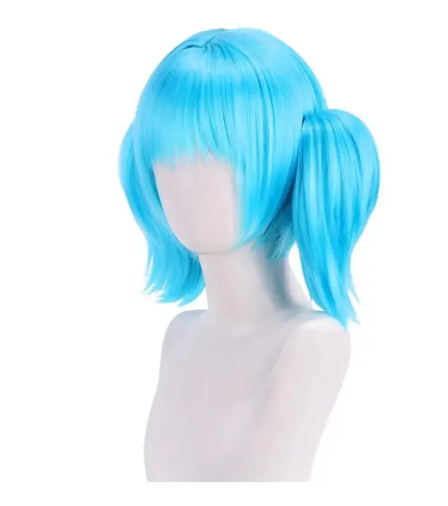 Blue Wig for  Cosplay Wig Hair Short Anime Sythetic Party with 2 Ponytails