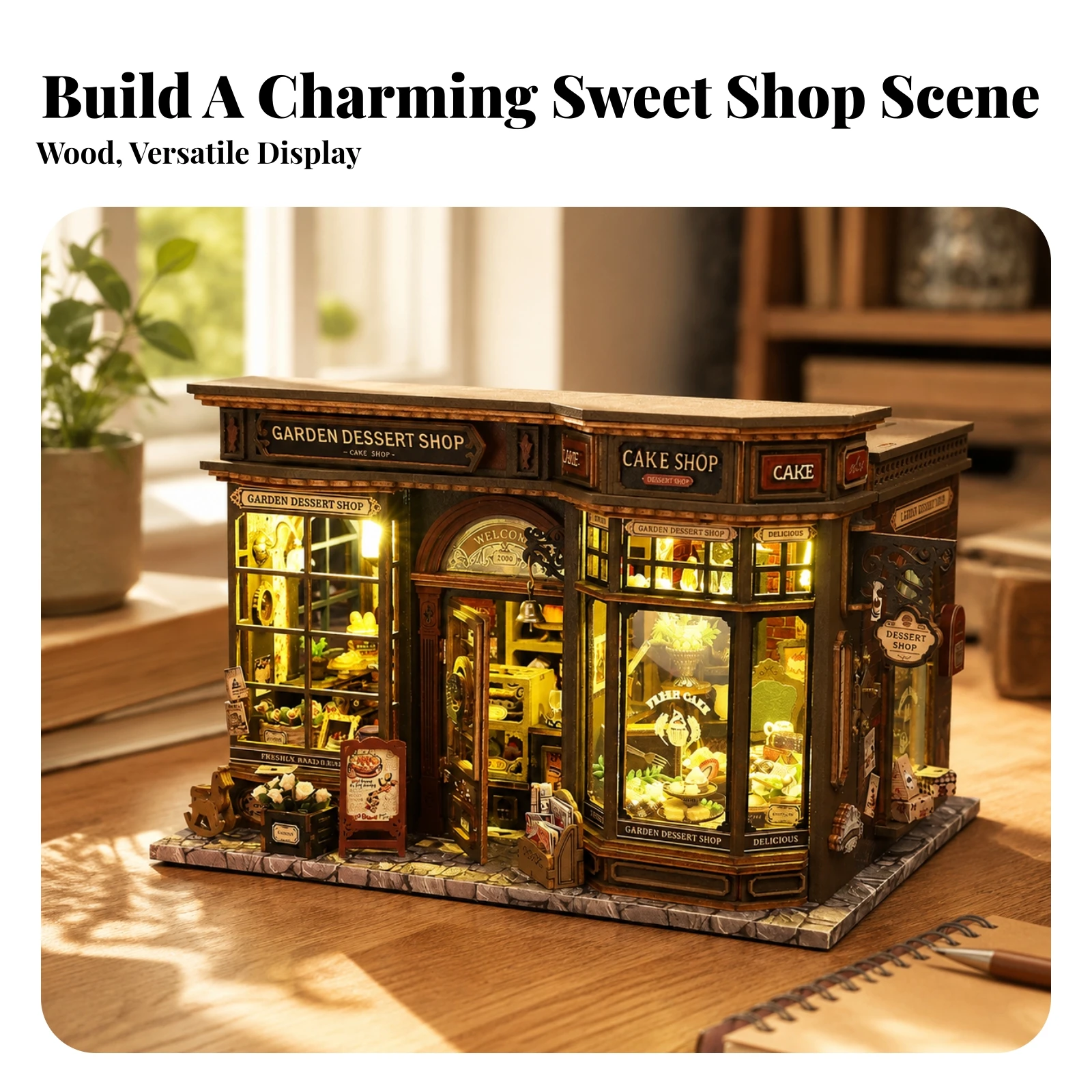 Model Kit Compact DIY Dessert Shop Miniature with Instruction Manual Puzzle Giftable for Teens and Adults, Room Décor