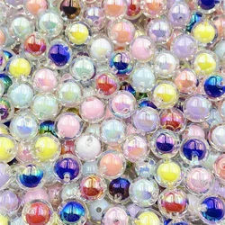 16MM 10 pieces/bag style random acrylic plated colored beads, round inner color DIY straight hole handmade bracelet, beaded loos