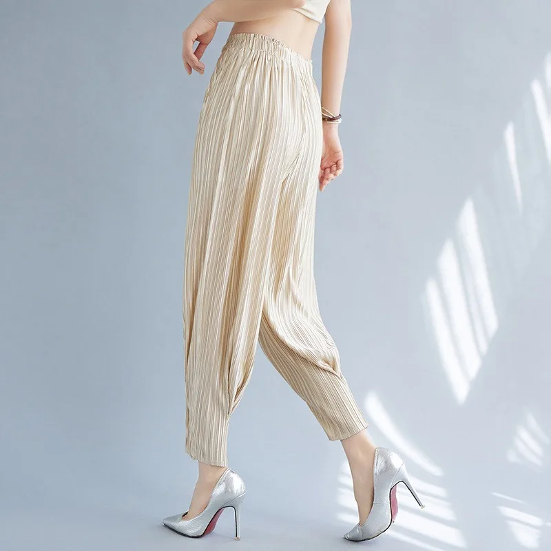 Miyake Style Pleated New Summer Original 2026 Pleated Loose Harem Pants Women Fashion Nine-Point Carrot Pants Draped Slim Fit
