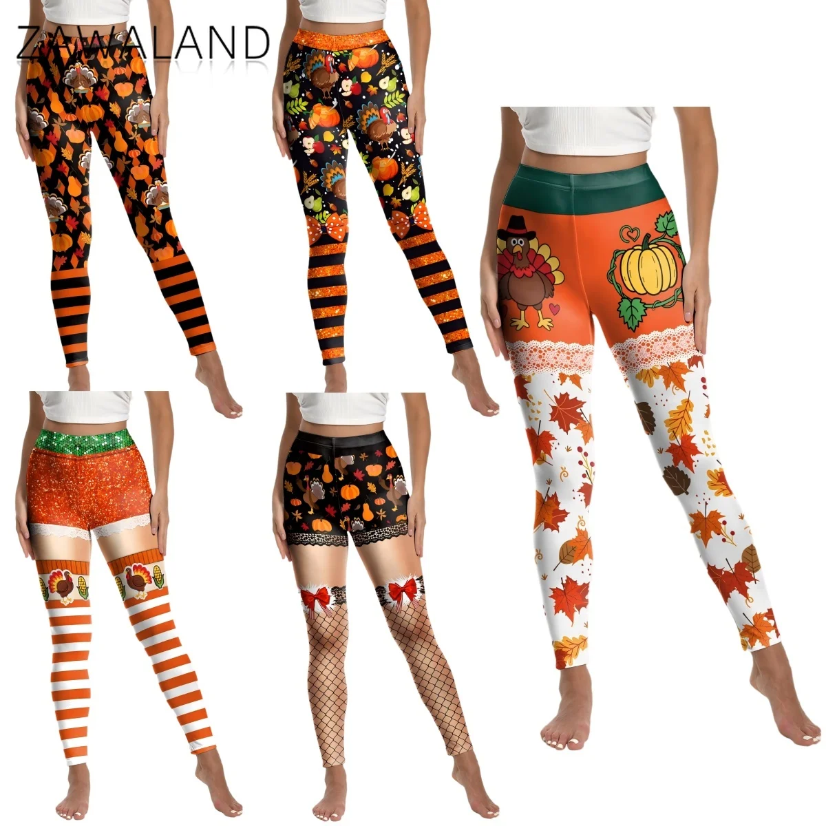 

Thanksgiving Turkey Stripe Cosplay Leggings Fake Thankful Shorts Stockings Pattern Pants Woman Party Performance Holiday Costume