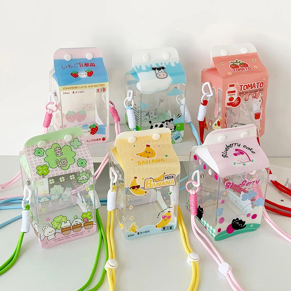 Cute Milk Box Bagdge Holder Cartoon Doll Bag INS Style Student PVC Crossbody Toon Goods Bag Display Storage Bag