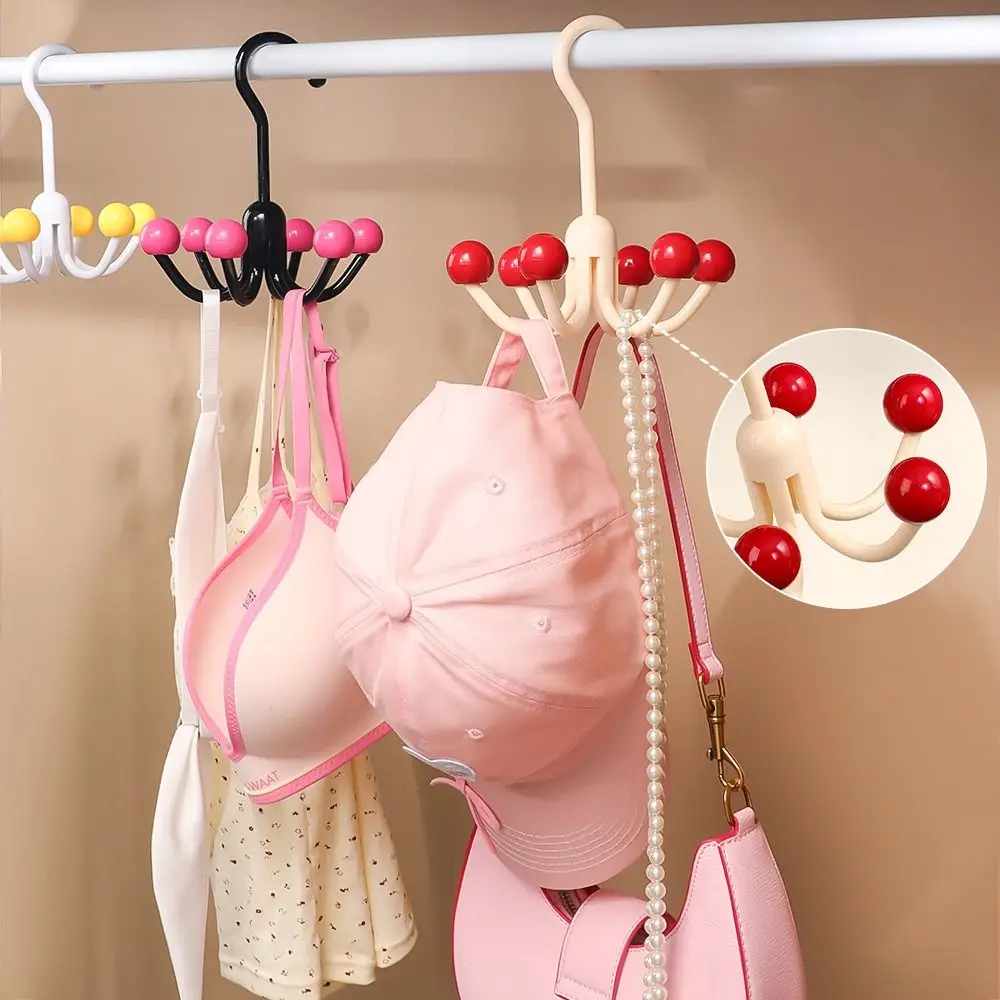 Multifunctional Home Clothes Hanger Dopamine With 6 Balls 360°Rotating Hook Portable Space Saving Clothes Hangers