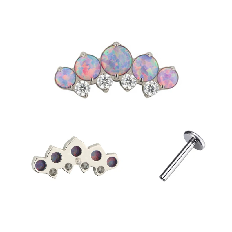 Tanium Opal astm f136 piercing Internally Threaded Labret Zircon Mix Colors Piercing Body Jewelry nose ring Lip Ring Earring
