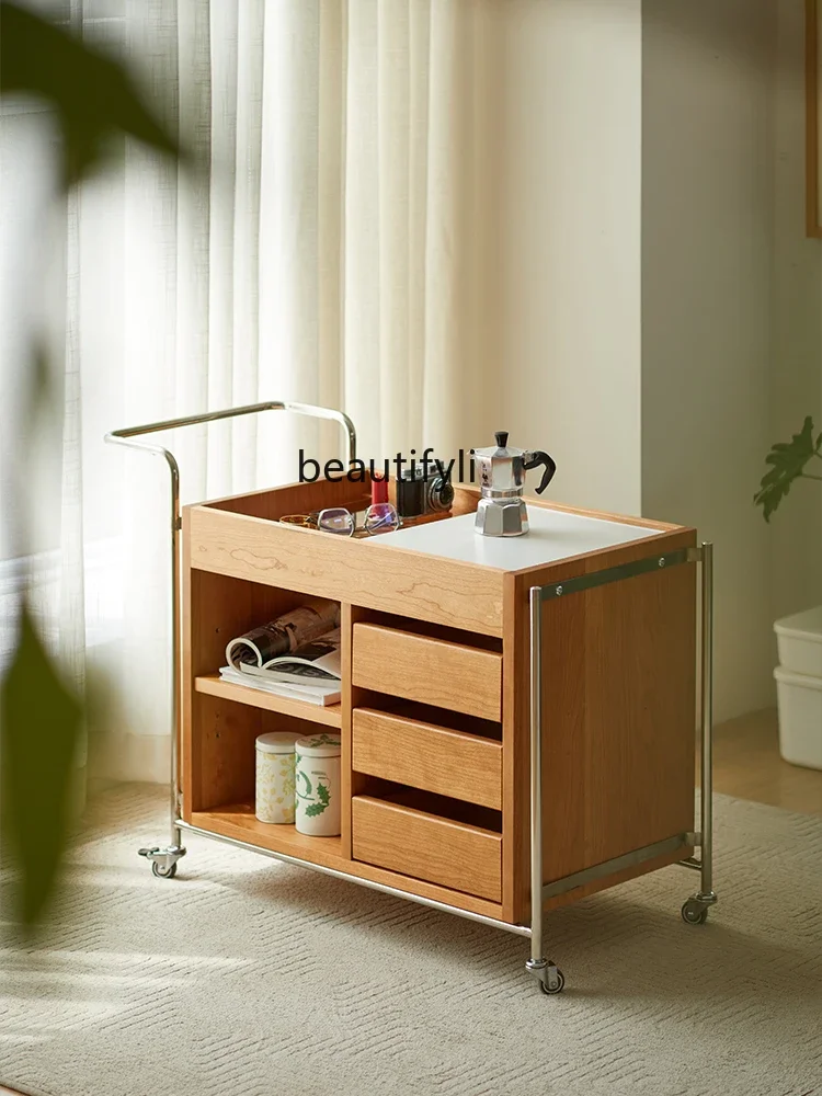 

A13 Removable side table, household cart, coffee table, cherry wood tea cabinet, stainless steel storage side cabinet