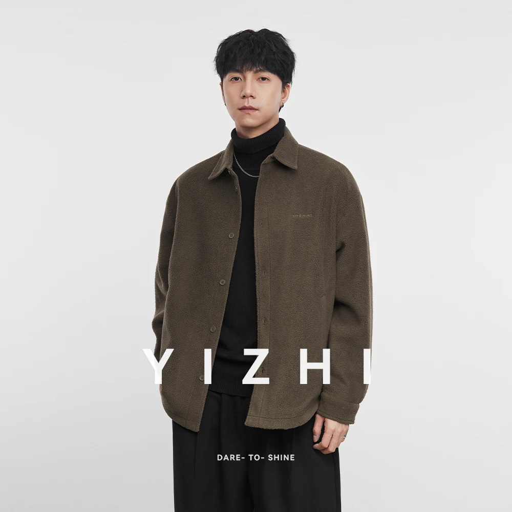 Modische Herren-Teddy-Hemdjacke mit Knopfleiste vorne, 2025, Winter, neue Fleece-Oberbekleidung, weicher Langarm-Mantel, Reverskragen-Oberteil