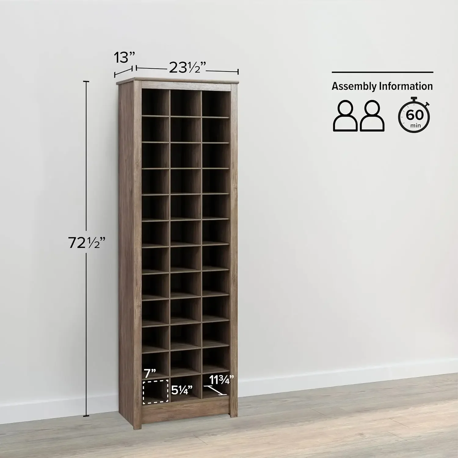 Elegant Gray Shoe Storage Cabinet, Space-Saving Solution with Cubbies for 36 Pairs, 13