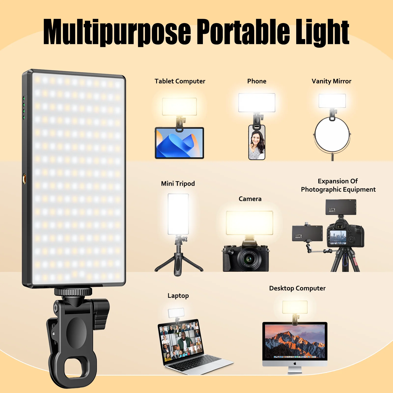 192pcs LED Lamp Beads Camera Light Fill Light Rechargeable 3000 MAh Ajusted 3 Light Modes Portable Make Up Light  2500-9000K