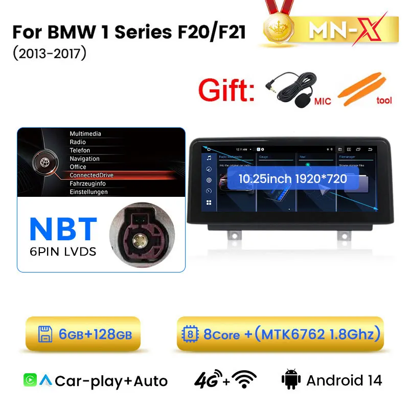  3/4シリーズNBT用10.25インチNavifly製Androidナビ NaviFly 6GB Car Radio CarPlay Android 14 Auto GPS For BMW F20 F21