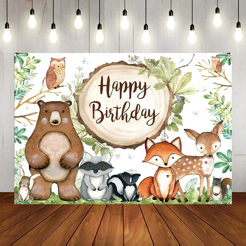 

Adventure Woodland Creatures Theme Forest Animals Happy Birthday Party Photography Backdrop Background Banner Decor Baby Shower