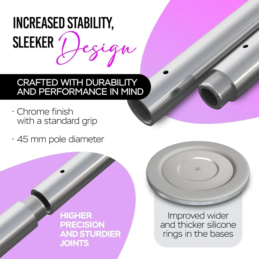 عمود رقص محمول عالي التحمل 45 مم للمنزل، قابل للتعديل من 7 أقدام إلى 11 قدم، مناسب للشقق