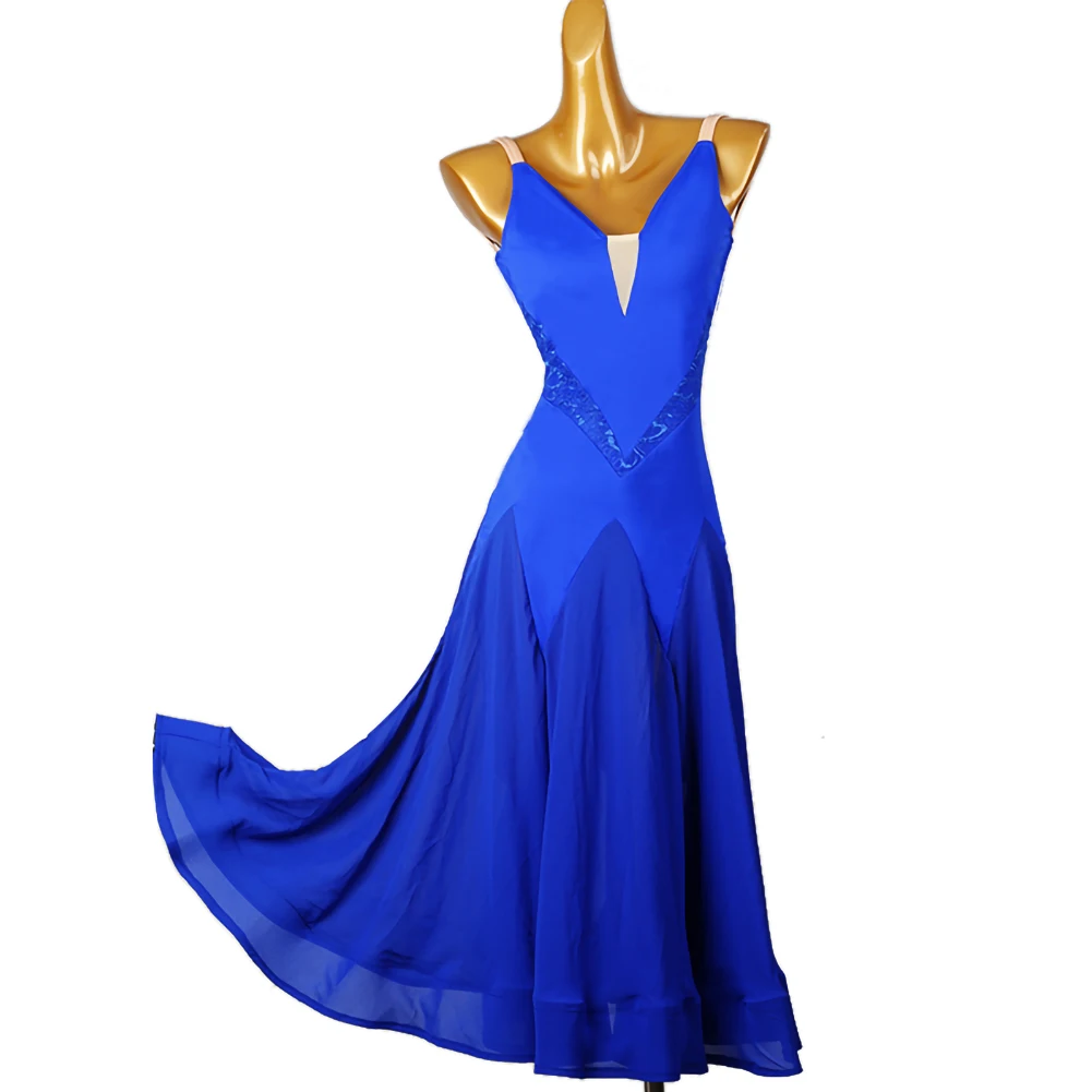 Modern Dance Ballroom Dance Women\'s Figure Skating dress Royal Blue Black Sleeveless Naked Back Modern Big Skirt dress