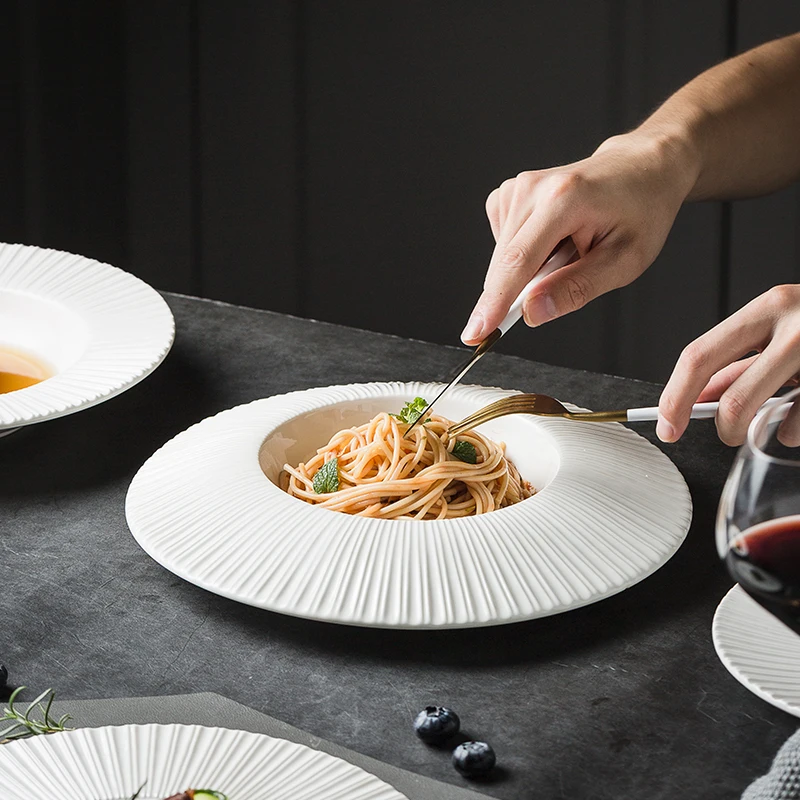 

Creative Straw Hat Plate Western style pasta dish Hotel Ceramic Deep Plate Bowl pratos chiques porcelain dinner dishes
