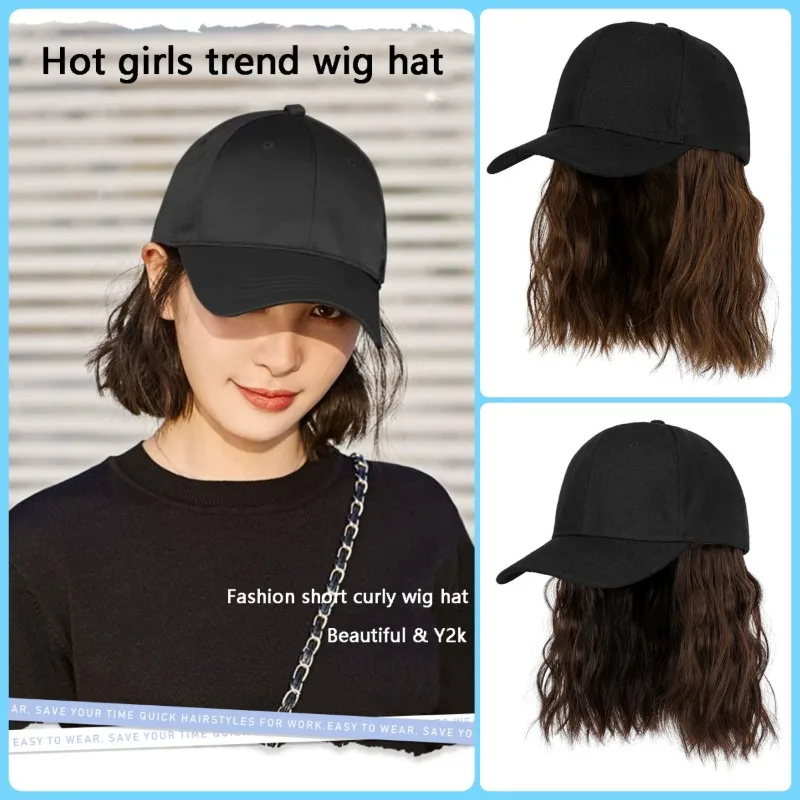 Short Curly Hair Wig Hats Kpop Trends Baseball Caps Casual Daily Bonnets Wig Caps Women One-piece Fashion Wig Hat Cotton Bonnet