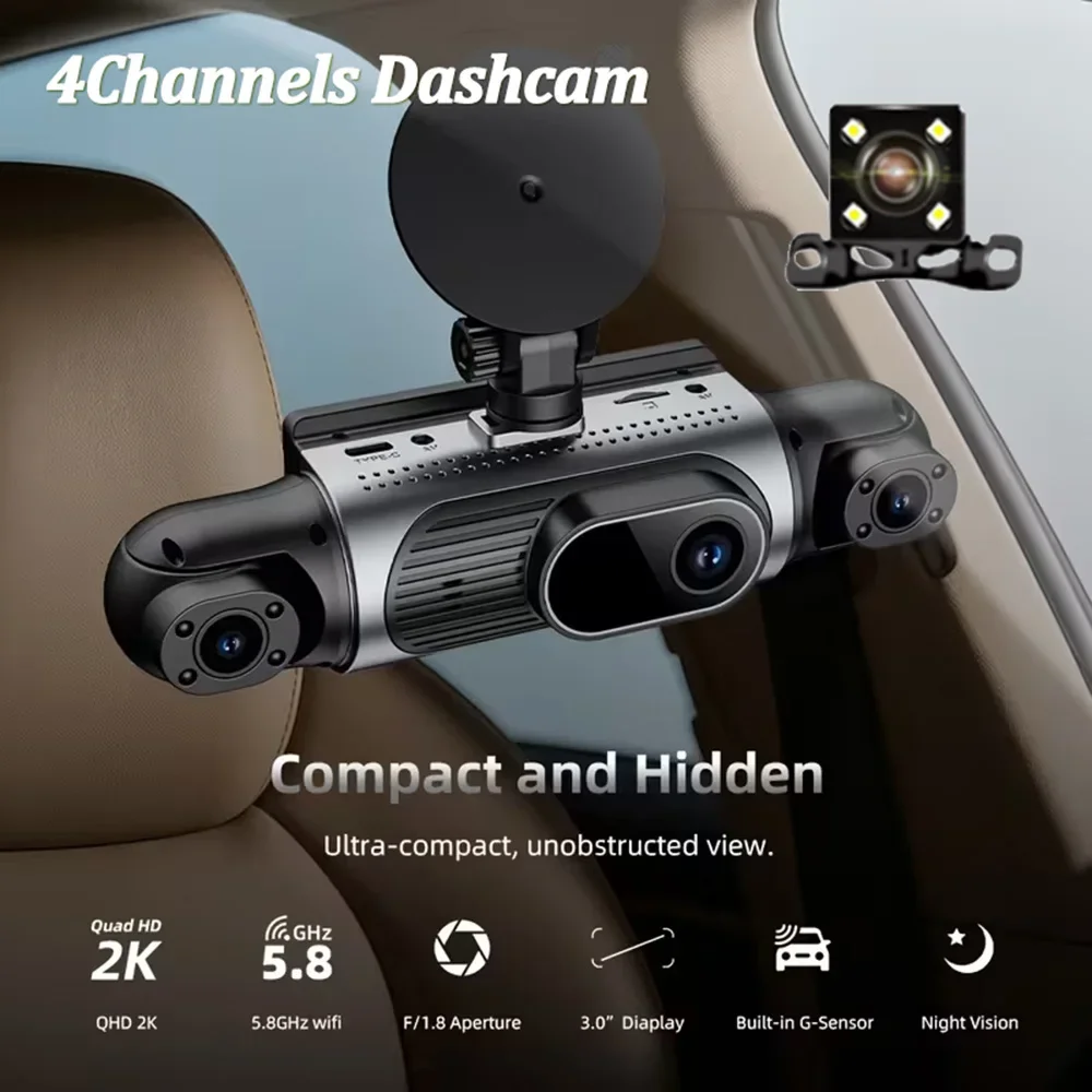 2K+1080P*3 4 Channels 360° Car Dash Cam Video Recorder WIFI Car DVR Front Left right Rear View Camera car accessorie Black Box