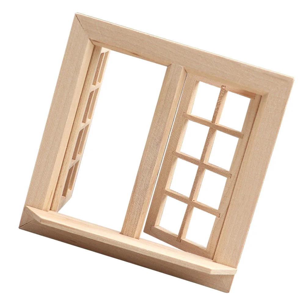 Mini House Adornment Simulation Doors and Windows Children's Toys Miniature Model Wooden Khaki Plaything for Kids